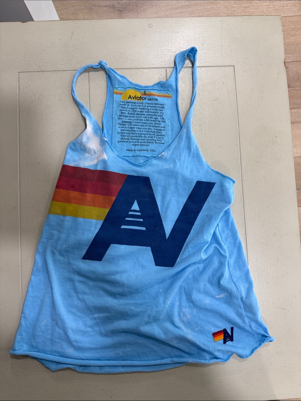 Aviator Nation tank top * bleach stain